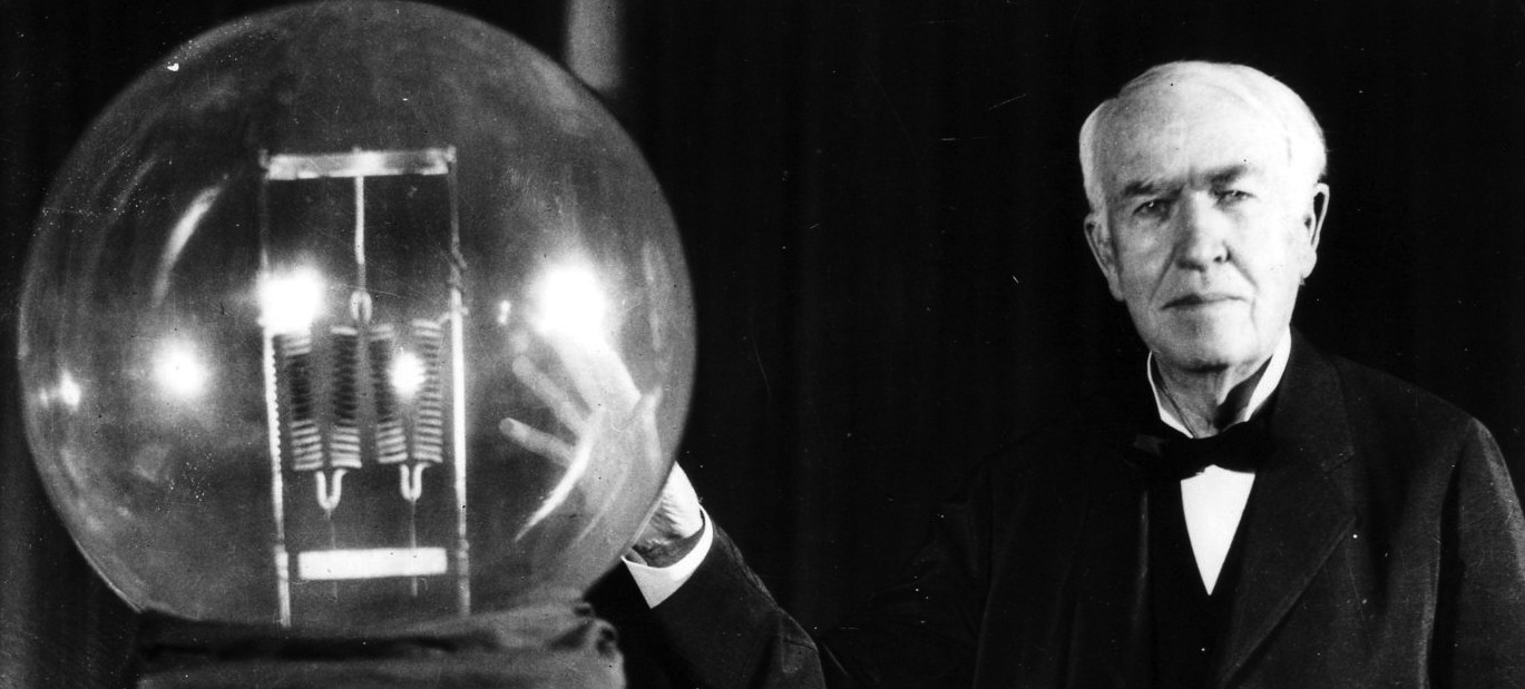 Inventor and Entrepreneur Thomas Edison with his lightbulb.