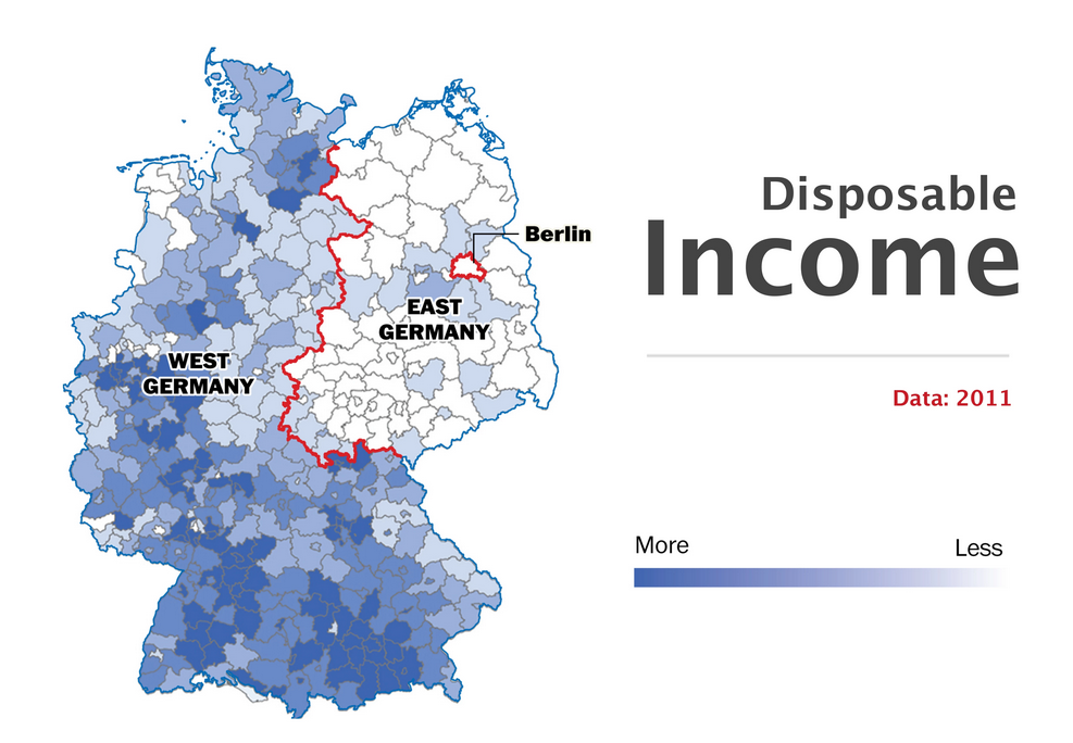 Disposable Income in East and West Germany, 2011
