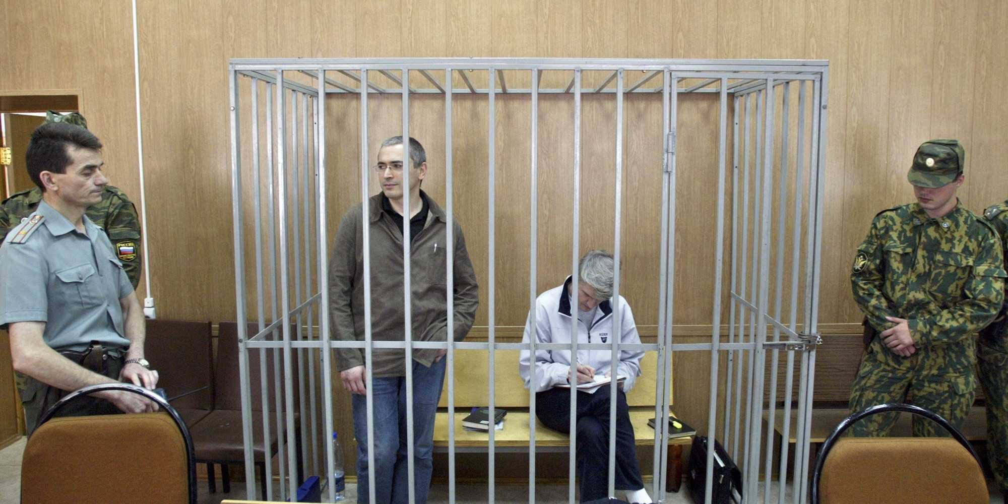 Mikhail Khodorkovsky at his trial, Moscow 2004.