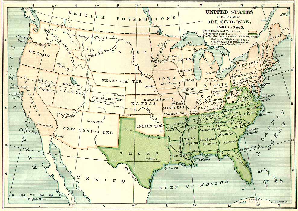Map of the American Civil War, 1861-1865.