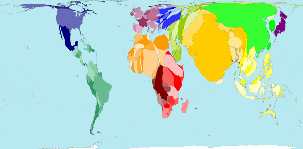 World Map Distorted by Population.